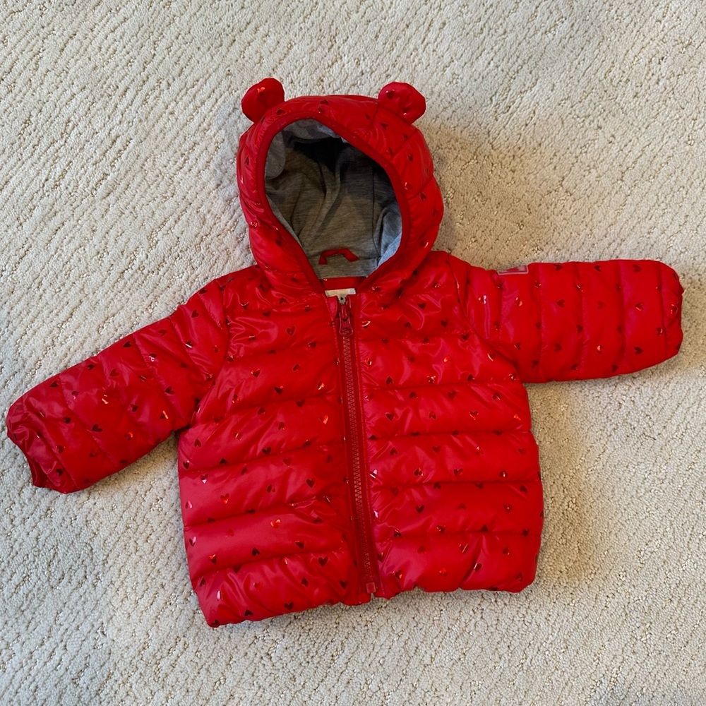 Baby Gap Red Puffer Jacket With Metallic Hearts
